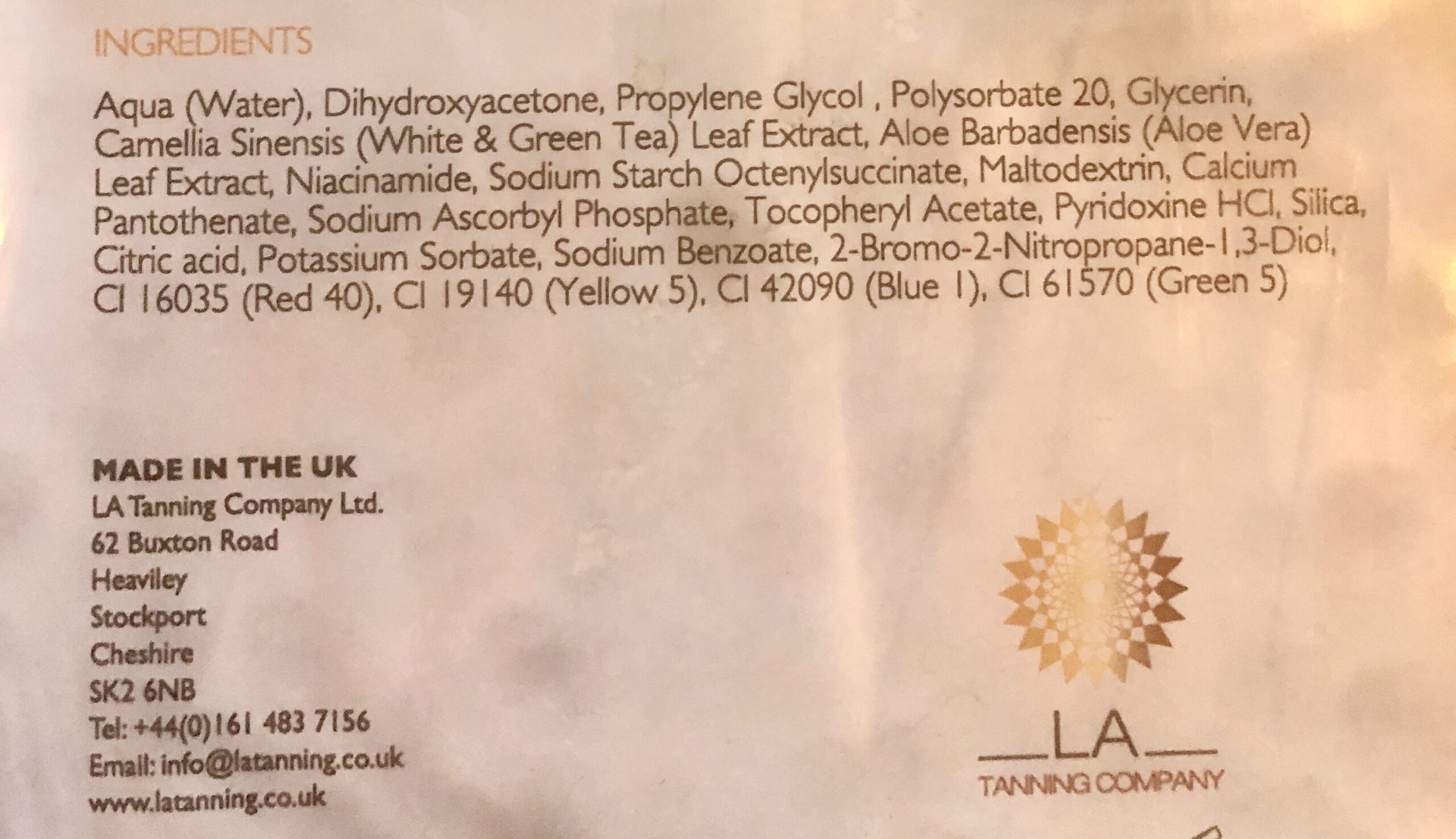 Spraytan ingredienten
